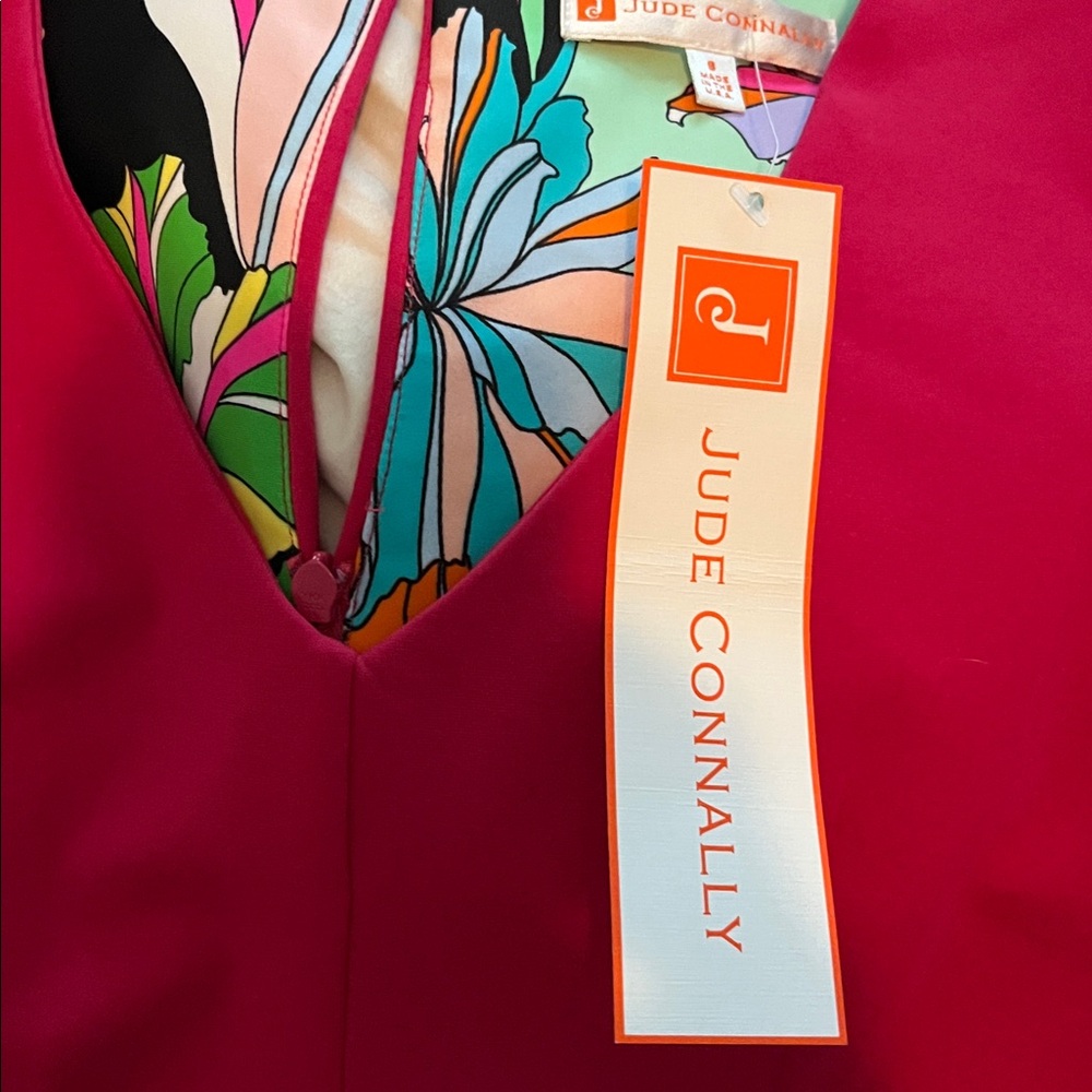 NWT Jude Connally Dark Fuchsia Naomi Ponte Sleeveless V-neck Sheath Dress sz S - Picture 10 of 13